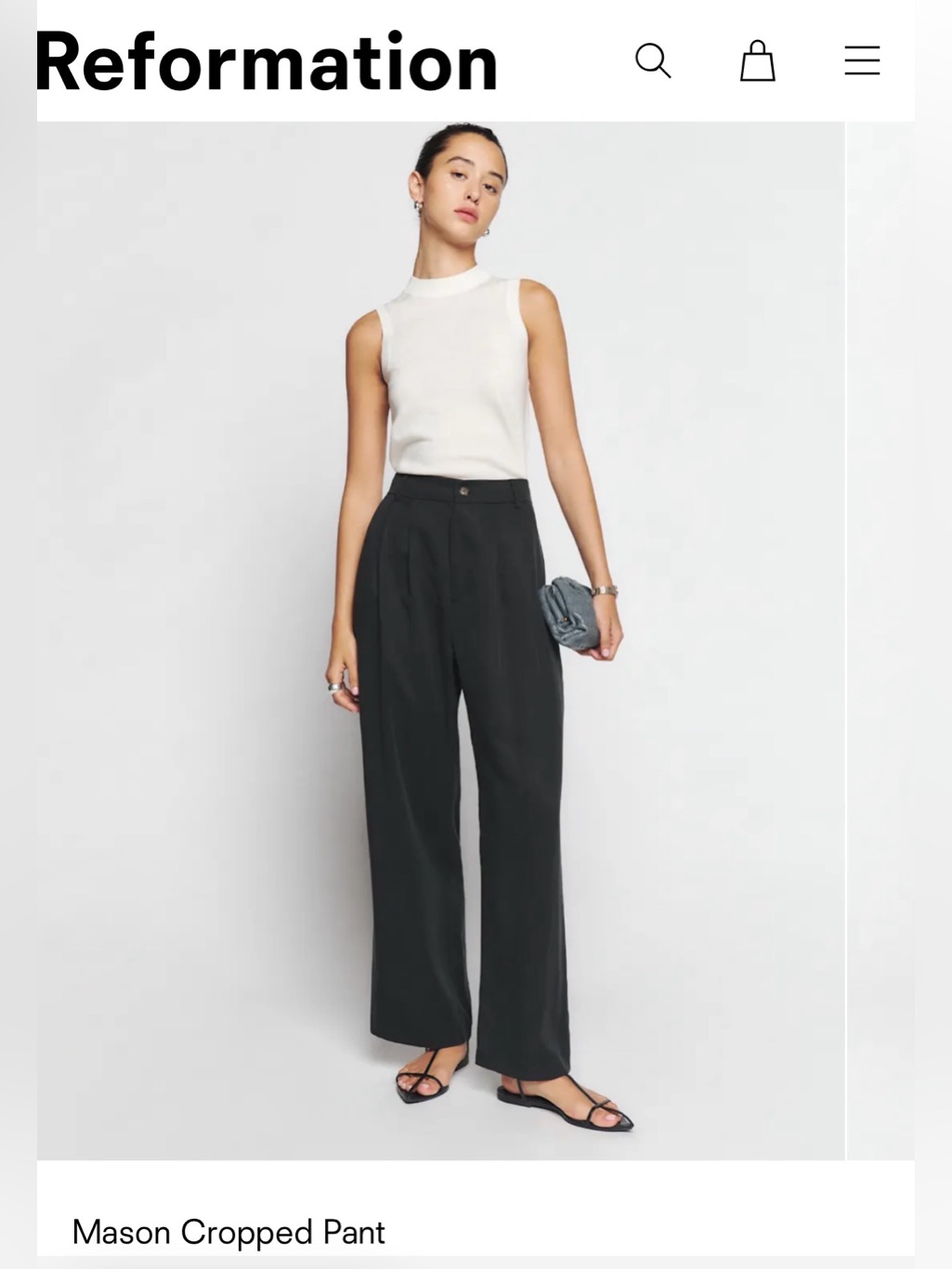 Reformation Mason Cropped Pant Black - Size 10